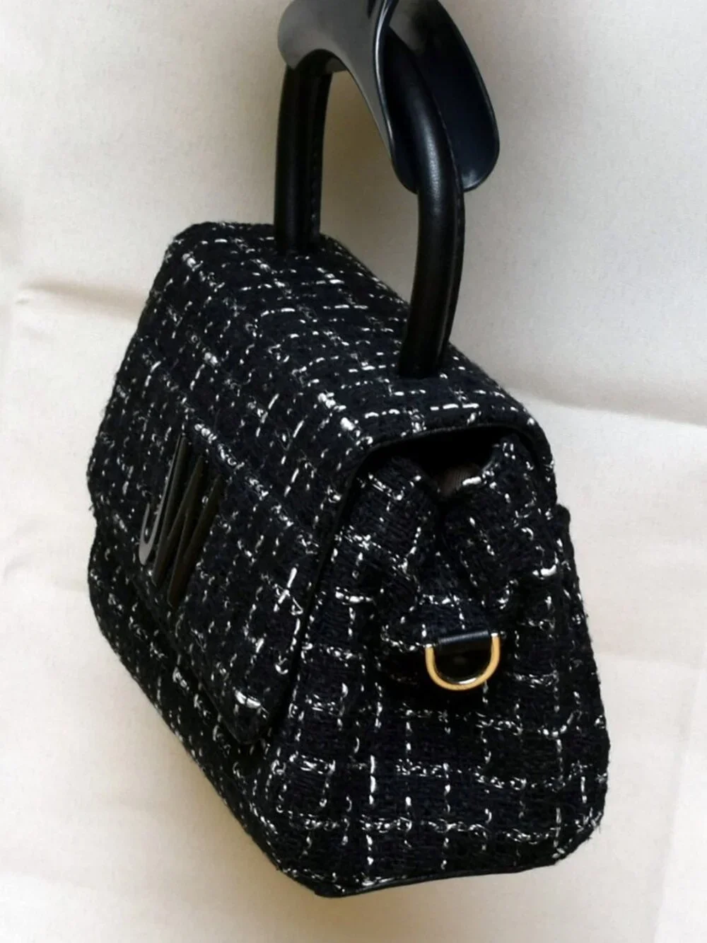 Jason Wu Mini Tweed Top Handle Crossbody Bag Black Lurex Woven Texture - Picture 8 of 15